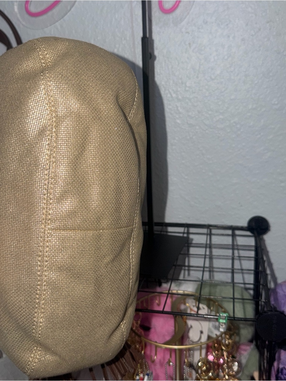 Michael Michael Kors Gold Metallic Canvas Hobo Bag Brown Whipstitch Leather Trim - Picture 8 of 14